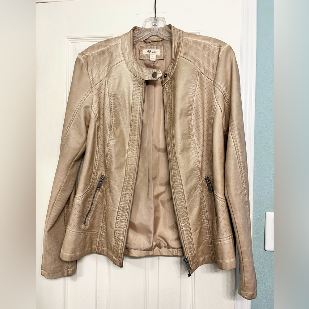 Style & Co. Women’s Perforated Garment-Dyed Faux-Leather Jacket